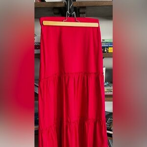 Club Monaco red silk maxi skirt